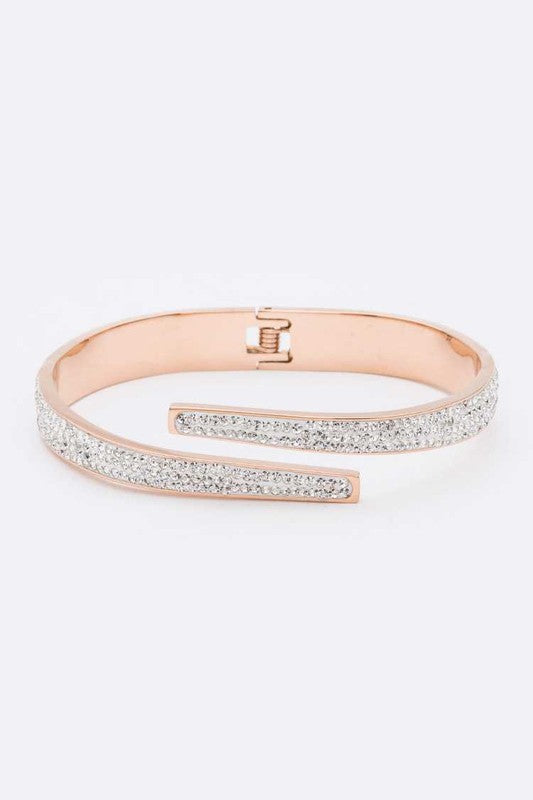 Crystal Pave Stainless Steel Open Bangle