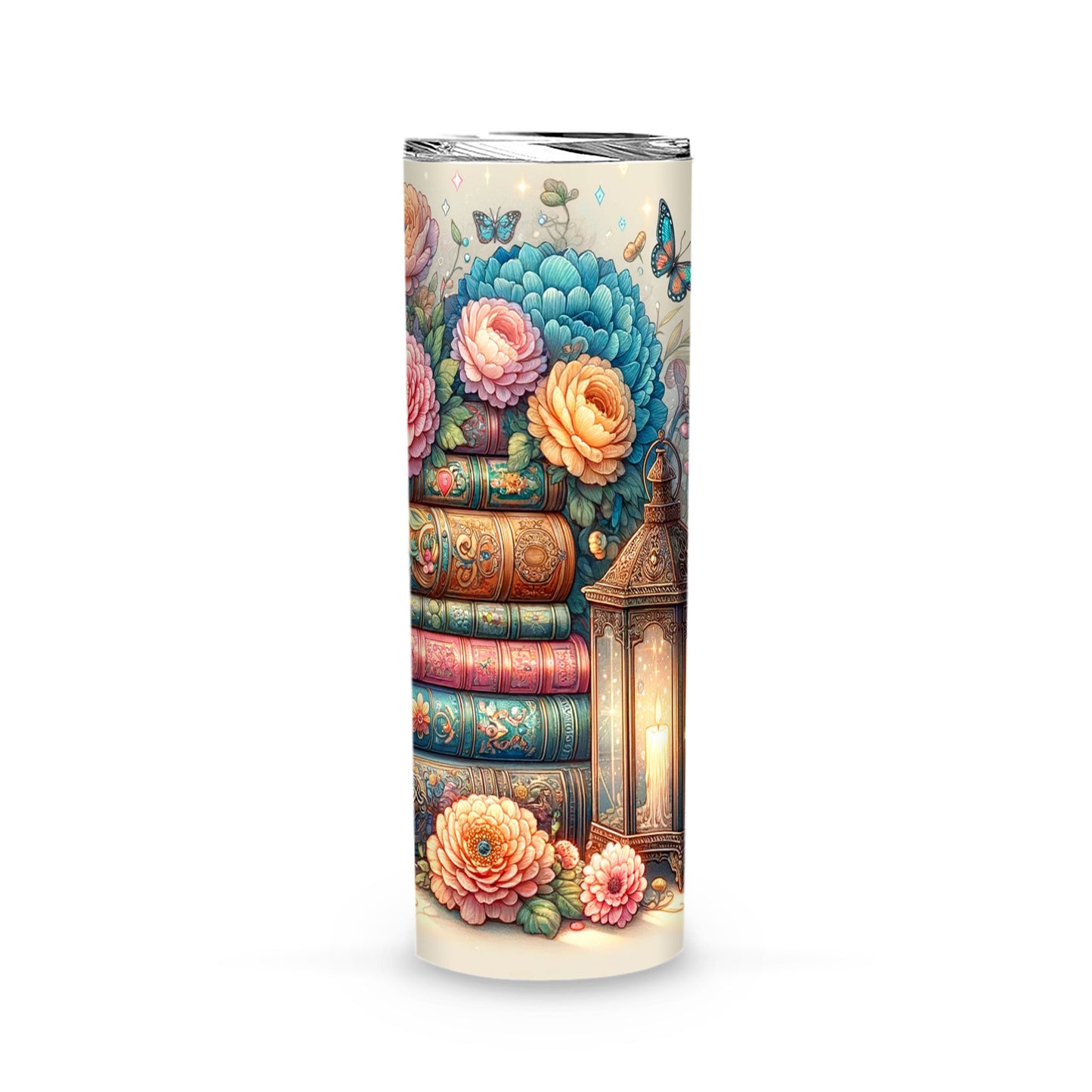 Boho Garden of Stories Tumbler – Vintage Books and Blossoming Dreams