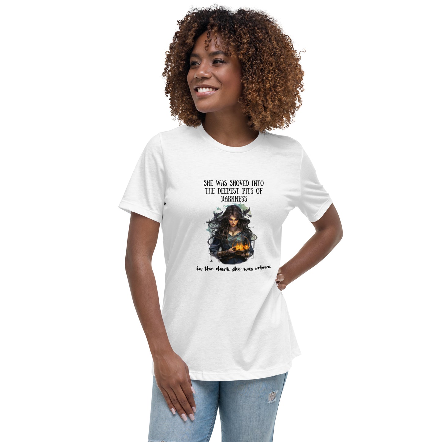 Women's Relaxed T-Shirt Front Print Black writing